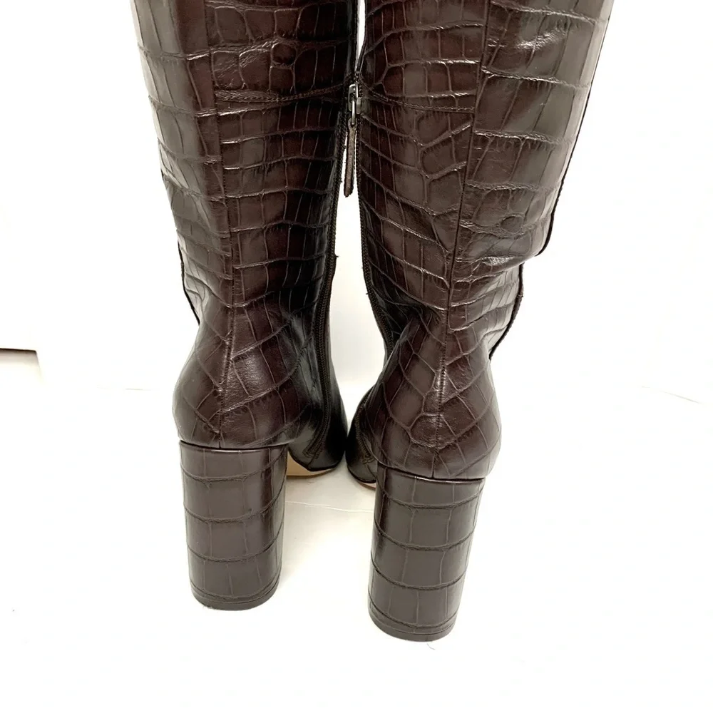 HALOGEN X Atlantic-Pacific Adrina Brown Croc Embossed‎ Tall Boots